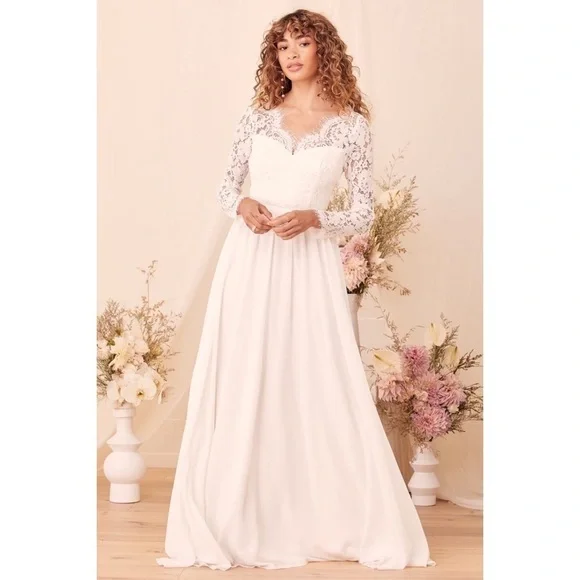 White Long Sleeve Lace Maxi Dress | Womens | Small | 100% Polyester | Lulus exclusive White Long Sleeve Lace Maxi Dress | Womens | Small | 100% Polyester | Lulus exclusive